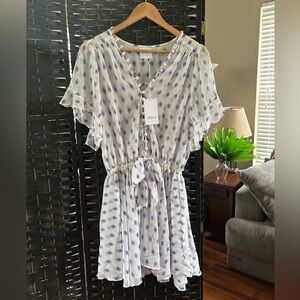 Misa Los Angeles NWT $375 White Blue Button Chiffon Sundress XS stretch fit S/M.